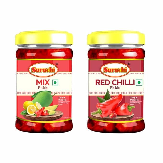 Suruchi Pickle Combo Pack of 2| Achar Combo of Red Chilli & Mix