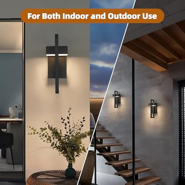 tewei LED Outdoor Wall Sconce Modern Exterior Lighting Fixtures, Matte Black Outdoor Front Porch Lights LED Outside Wall Mount Lights for House, Hallway, Warm White 3000K, 2 Pack