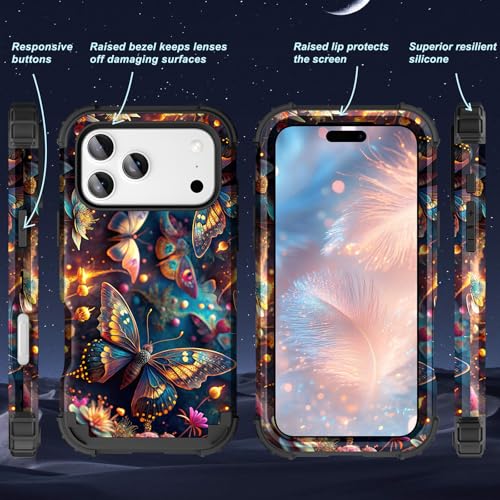 TEECOVER for iPhone 17 Pro Max Case, Heavy-Duty Shockproof Full Protection Hard Plastic Bumper + Soft Silicone Rubber Protective Case for iPhone 17 Pro Max - 6.9-Inch, Blue Butterfly by TEECOVER - Used condition - Image 7