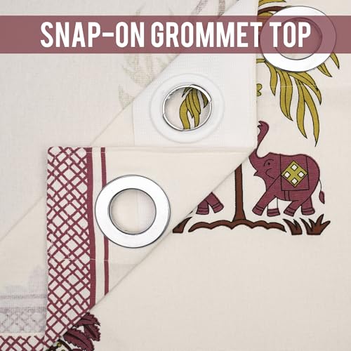 Image of Story@Home Cotton Curtain | Curtains 8 Feet Long Set of 2 | Traditional Printed | Bohemian Curtain | Room Darkening | Semi Long Door Curtains for Living Room | (116 X 242 Cm, White & Maroon /Mustard)