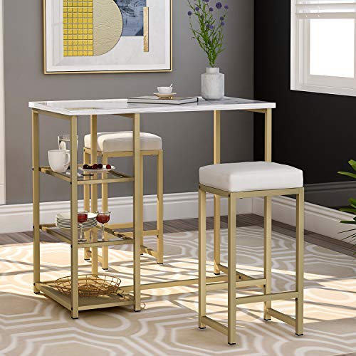 P PURLOVE 3-Piece Modern Pub Set Counter Height Pub Table Set Kitchen Bar Table Set with 2 Bar Stools for Small Place