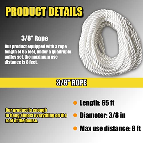 Fithoist Block And Tackle 2200 Lbs, 4400 Lbs Breaking Strength Heavy Duty Pulley, 65 Ft 3/8" Rope Pulley, 7:1 Lifting Power Pulley System, Pulley Hoist For Animal Husbandry, Warehouses, Constructions #TOP2