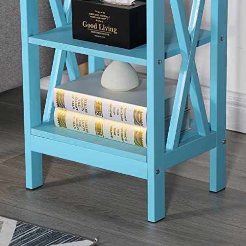 Vecelo End Side Table With Storage Shelf Cartoon Style For Children's Living Room,Bedroom,X-Design,Light Blue, Nightstand With Shelves #TOP4