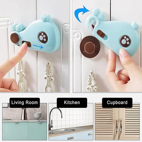 Image of GLUN 2 Piece Whale Shape Baby Safety Drawer Lock with Strong Adhesive, No-Drill Child Proof Cabinet & Fridge Lock, Double-Sided Tape for Drawers, Cupboards & Cabinets