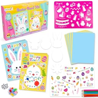 abeec MYO Easter Card Kit  Easter Crafts for Kids Includes: Easter Cards, Envelopes, Easter Templates, Stencil Sheets, Easter Stickers and More  Easter Crafts for Children