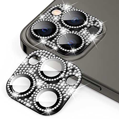 Goton Bling Camera Lens Protector Compatible with iPhone 13 Pro Max & 13 Pro, Glitter Diamond Metal Lens Screen Full Protective Cover Phone Accessories Black