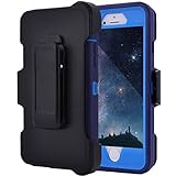 iPhone 6/6S Case, Crosstree Hybrid Rubber Plastic Impact Defender Rugged Hard Case with Built-in Screen Protector and Belt Clip Holster (Navy/Blue & Clip)