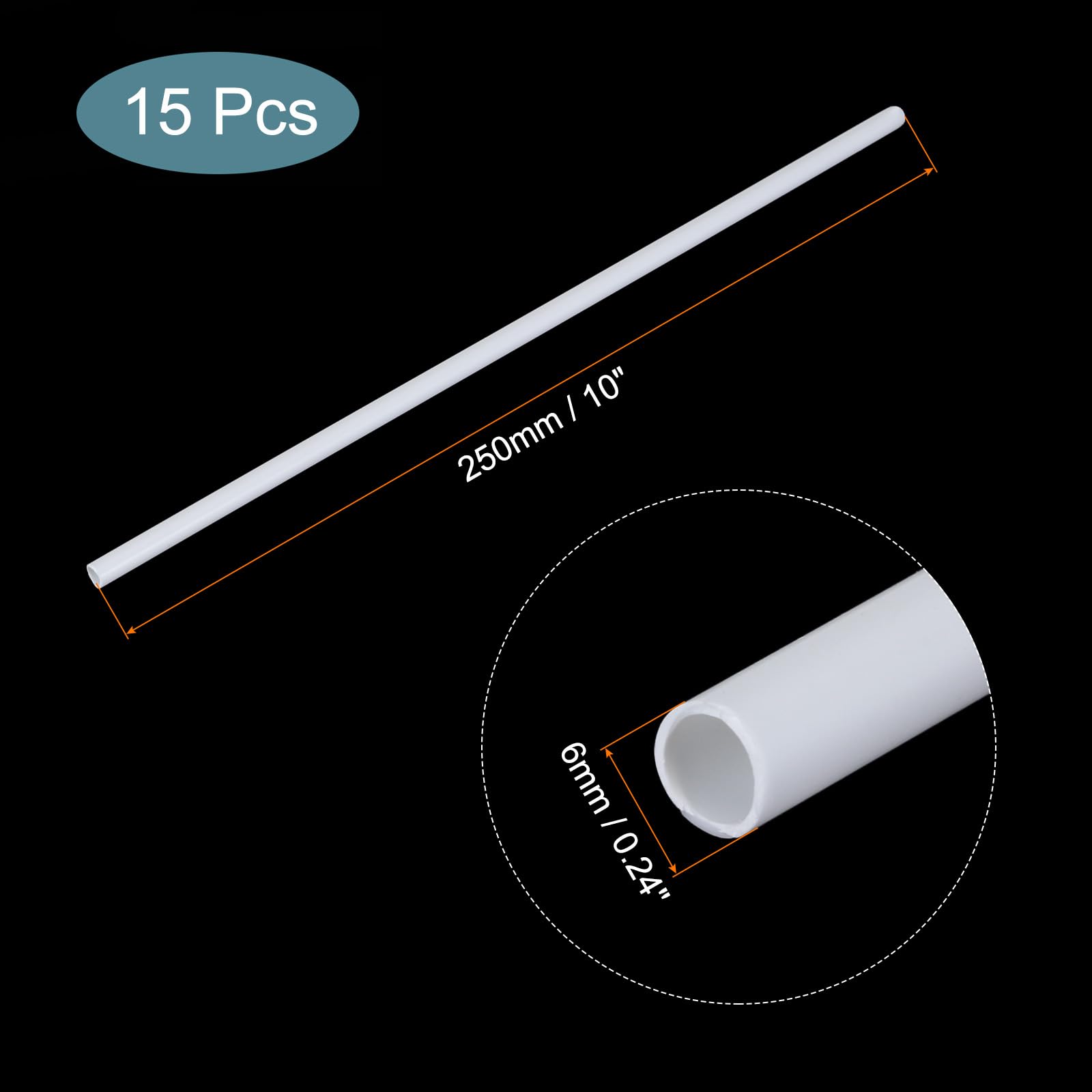 sourcing map 15 tubi rotondi in plastica ABS, 6 mm x 250 mm, colore bianco, facili da elaborare, per modellismo architettonico fai da te