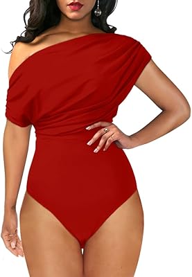 YMDUCH Women's Sexy Off Shoulder Sleeveless Bodycon One Piece Bodysuit Top