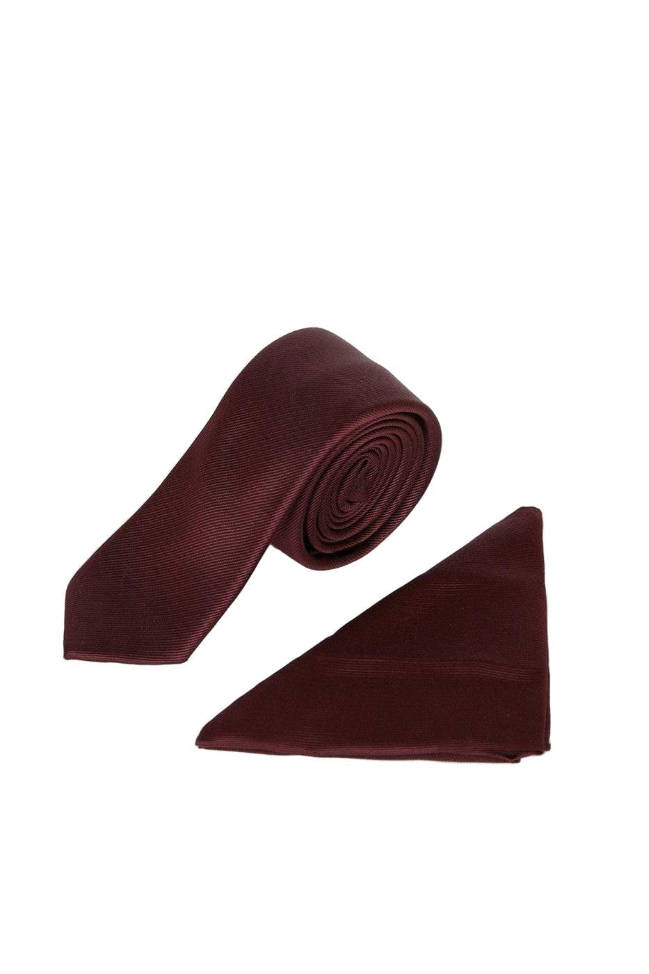 Burton Men's Burgundy Plain Tie And Pocket Square Set