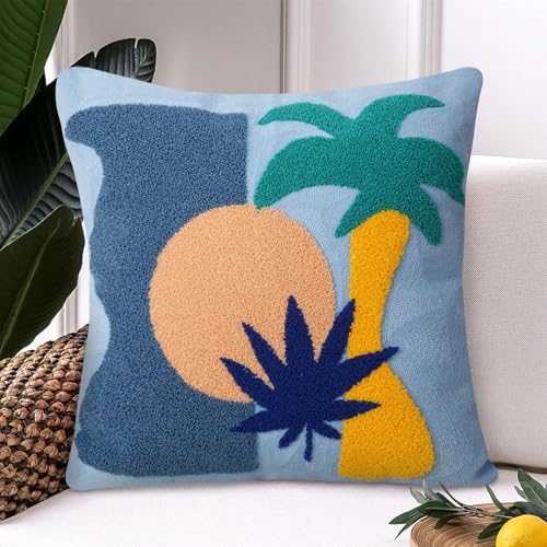 JASEN Abstract Boho Pillow Covers 18x18,Soft Mid Century Geometric Floral Decorative Throw Pillows for Couch Bed Sofa Bedroom?Only 1 Pillow Cover?,Cocount Tree