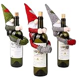 OurWarm 6pcs Christmas Gnomes Wine Bottle Cover Santa, Handmade Swedish Tomte Plush Gnomes Wine Bottle Toppers for Home Holiday Christmas Decorations