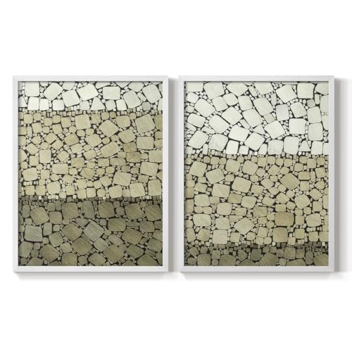 Renditions Gallery Set of 2 Peel & Stick Framed Prints, Abstract Wall Art, Cracked Earth Bedrock Wall Decor, Re-Stickable - Ready to Hang - 22"x28" - White Frame LT585