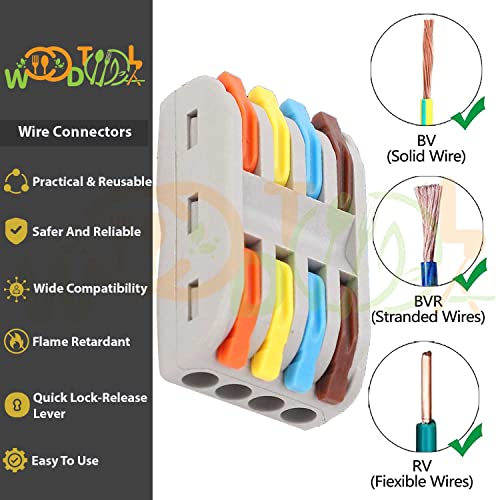 Image of 4 to 4 Inline Wiring Cable Connectors - Quick connectore Terminal Blocks - Electrical Connectors Blocks (4pcs, 4 to 4 Inline, Multi)