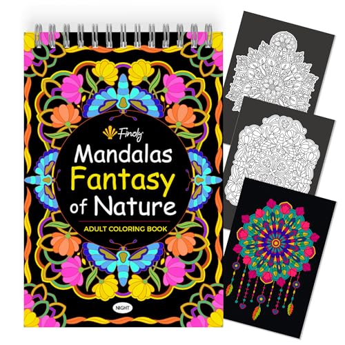 Finoly Libro Mandalas Colorear Adultos | Cuadernos Mandalas Adultos y Niños | Mandalas para Colorear en Tamaño A4 | Papel Premium Encuadernación Espiral