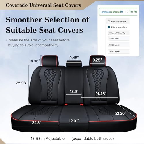 Image of Coverado Car Seat Covers, Rear Car Protectors, Black Leather Seat Covers, 3-Piece Waterproof Automotive Seat Covers for Back Seats Universal Fit for SUVs & Cars, All-Weather Protection