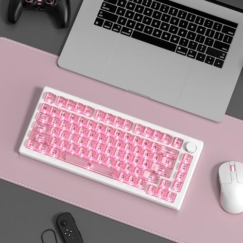 Image of dagaladoo Pink Clear Keyboard keycaps,Transparent keycaps 60 75 100 Percent,Ceramic Jelly Key caps Set,Shine Through Crystal caps,MDA Profile Key caps for Mechanical Keyboard(115key)