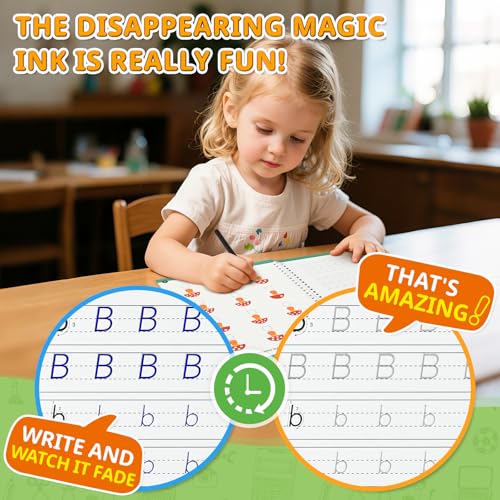 Magic Grooved Writing Practice for Kids, 7 Pack Reusable Grooved Handwriting Workbooks 6 Pens and 6 Refills for Ages 3-5 Kids, Large Writing Practice Books for Preschool Learning Activities - Image 3