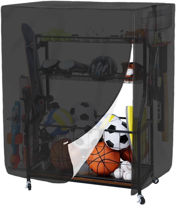 Garage Sports Equipment Organizer Cover Garage Ball Storage Rack Cover Basketball Rack Cover Waterproof Cover for Ball Sports Storage Rack and Equipment (Cover Only)
