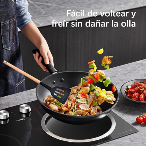 ustensiles de cuisine, Kitchen utensils set 11 pièces with wooden handle silicone, Black – Image 6