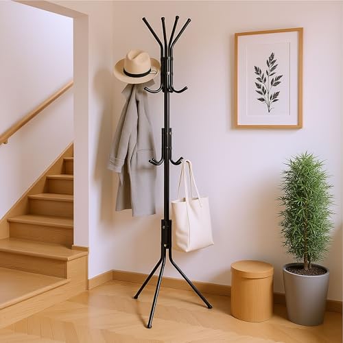 Taylor & Brown Coat Rack Stand 172cm Steel Hat Stand Coat Stands with 12 Hooks – Clothes Hanger for Jackets, Hats, Scarves, Bags & Umbrellas Space Saving Design Non-Slip Feet, Black - Image 5