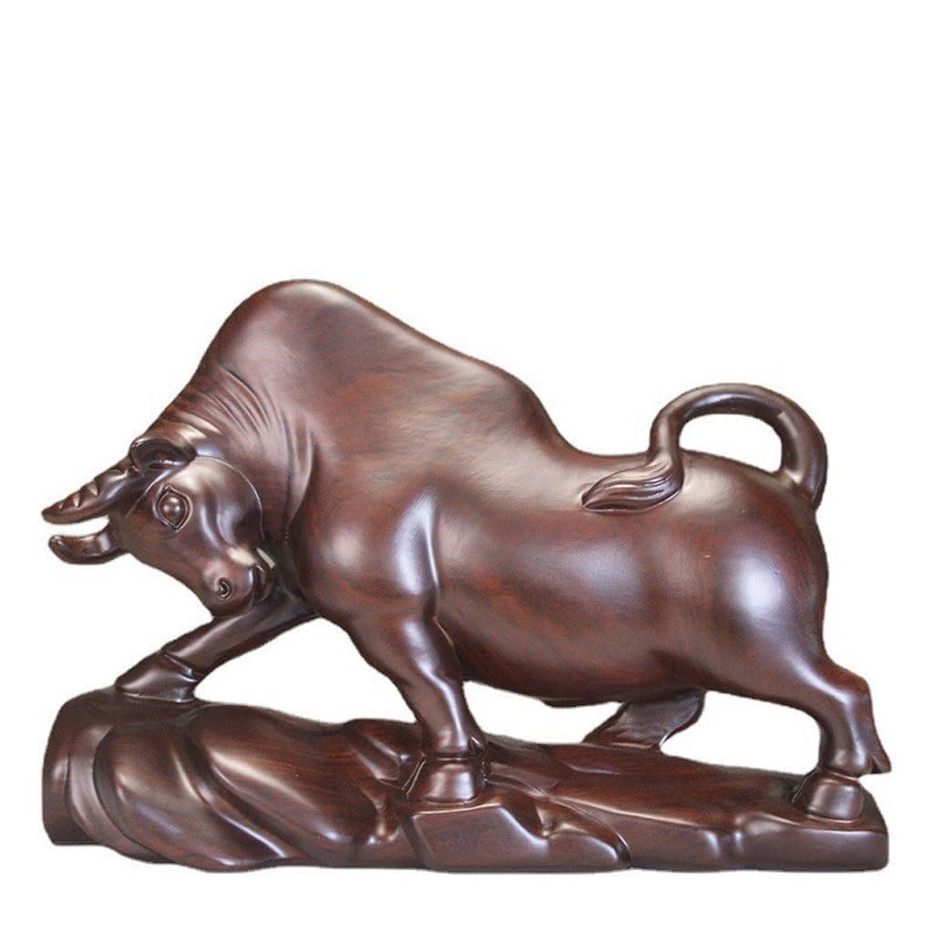 ATREDESES Office Decor Wooden Carved Cow Ornament Cow Ornament Home Decoration Office Solid Wood Carving Mahogany Crafts Home Decor(5.9in)