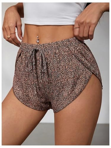 Image of MakeMeChic Women's Pajama Bottoms Floral Print Tie Front Micro Short Side Slit Summer Lounge Shorts