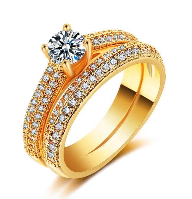 Bagues pour femmes fiançailles mariage ensemble double or accessoire-5