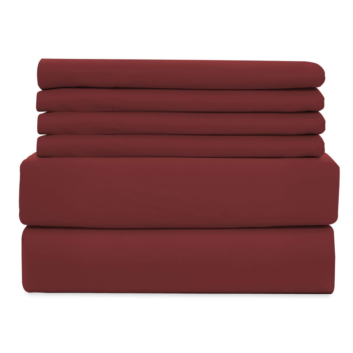 LaxLinen 8 Piece Bedding Sets 4PC Sheet Set + 3PC Duvet Set + 1PC Bedskirt Queen Bed Size, Burgundy Solid 550-Thread Count 100% Egyptian Cotton