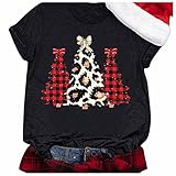 Frauen Weihnachten Casual Printing Kurzarm O-Neck Loose T-Shirt Bluse Tops Yoga Shirt Damen Kurzarm (BAULMD1014F-Black, XL)