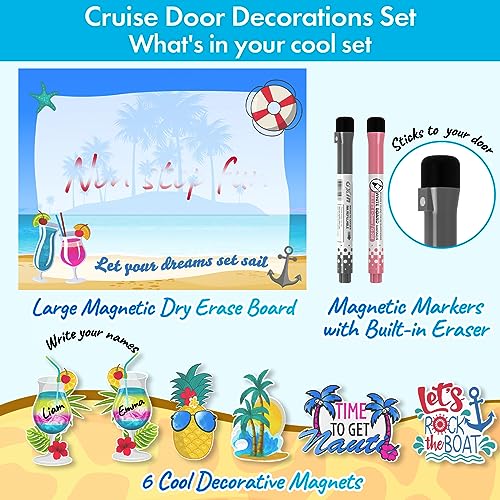 Cruise Door Decorations Magnetic Set - Large Magnetic Dry Erase Board 11x13 inch, 6 Fun Cruise Door Magnets, 2 Magnetic Markers & Eraser - Image 2