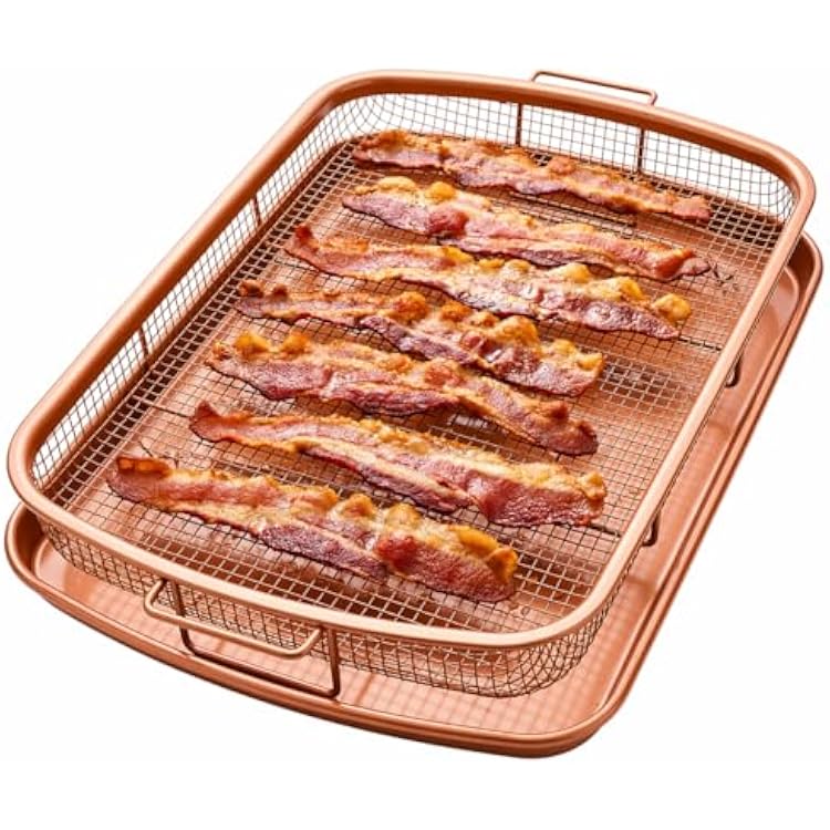 Gotham Steel Baking Sheet with Air Fry Rack, 16.5 x 12.5, 2 Pc Multipurpose Air Fryer Tray and Cookie Sheet Pan for Oven, Use as Cooling Wire Rack, for Cooking, Pizza, Bacon, Dishwasher Safe
