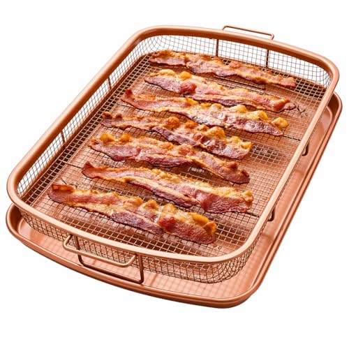 Gotham Steel Baking Sheet with Air Fry Rack, 16.5” x 12.5”, 2 Pc Multipurpose Air Fryer Tray and Cookie Sheet Pan for Oven, Use as Cooling Wire Rack, for Cooking, Pizza, Bacon, Dishwasher Safe