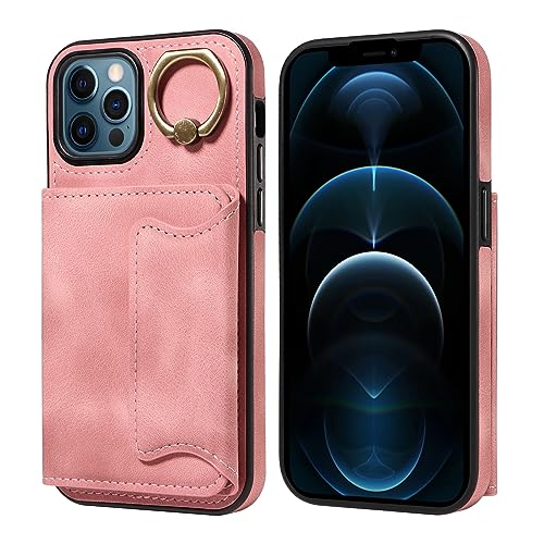 Étui portefeuille iPhone 12 et 12 Pro en cuir PU anti-choc 6,1 pouces avec support anneau