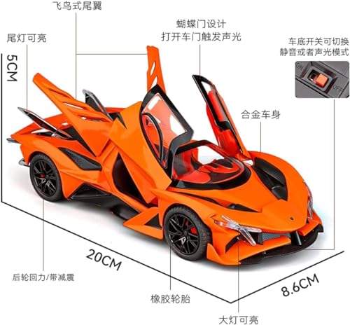 Image of SPITEN 1:24 Scale Exclusive Alloy Metal Pull Back Die-Cast Car Scale Model with Sound Light Mini Auto Toy for Kids Metal Model Toy Car with Sound&Light (Frr Apolo Sport Car-Multicolor)