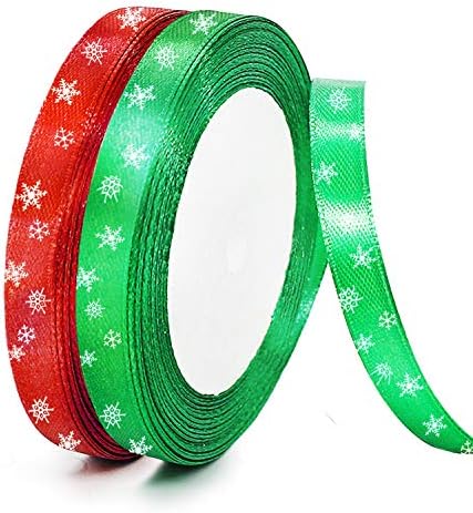 Christmas Ribbon for Gift Wrapping - 2 Rolls Ribbons Snowflake Printed 21.8 Yard/22M 1cm Wide for DIY Crafts Xmas Tree Decor Craft Wedding Birthday Festival Gifts Wrap Party Decorations(Red & Green)