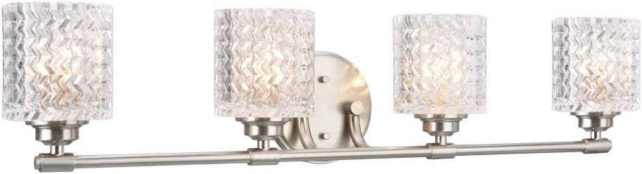 Promo Discount Up To 70% Off Aspen Creative 62059, Four-Light Metal Bathroom Vanity Wall Light Fixture, 31 1/2 Wide, Transitional Design in Brushed Nickel with Clear Glass Shade