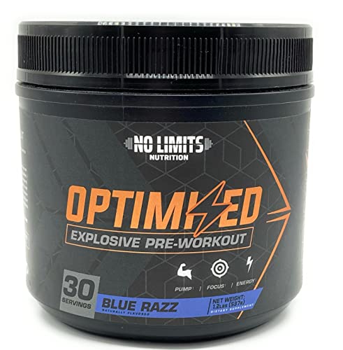 Image of inchOptimized inch Blue Razz Pre-Workout Powder / Massive Pumps / Increase Muscle Mass, Strength & Focus / Beta Alanine + L-Citrulline + Betaine Anhydrous + Creatine + Caffeine Anhydrous / 30 Servings