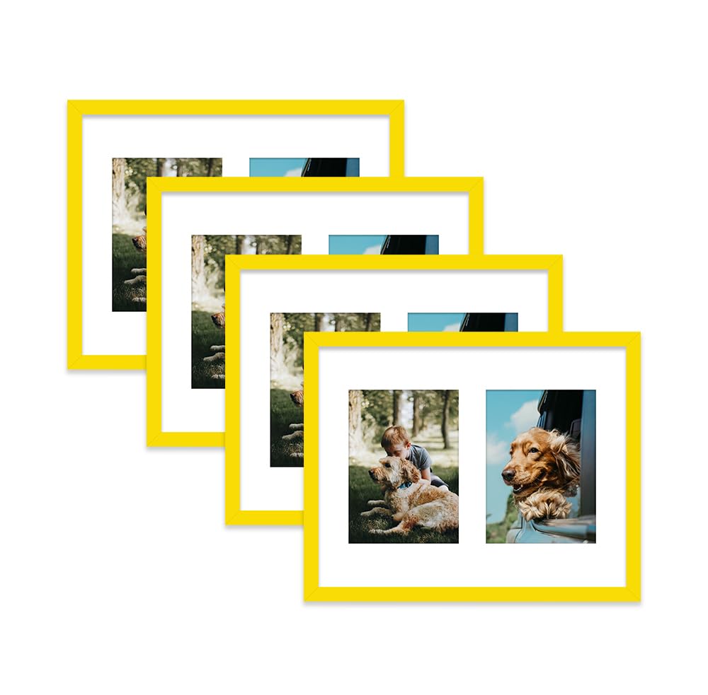 Yellow Multi Photo Frame - Holds 2 x 7x5 Pictures, Family Collage Picture Frame for Wall Display, 14x11 Frame size, Set of 4