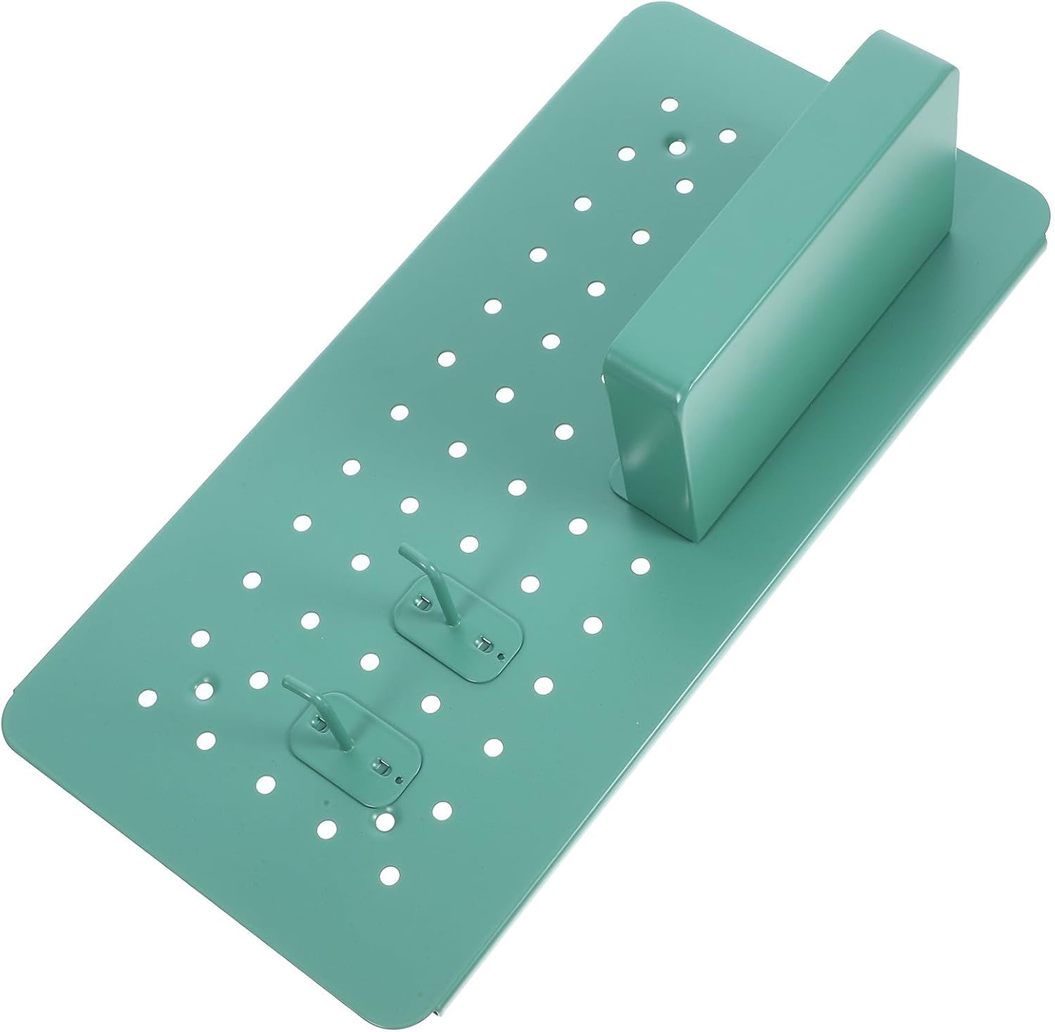 Metal Pegboard Wall Organizer with Storage Box and Hooks, Light Green Iron Rack for Convenient Categorization, Minimalist Desktop Storage Solution for Craft Room and Home