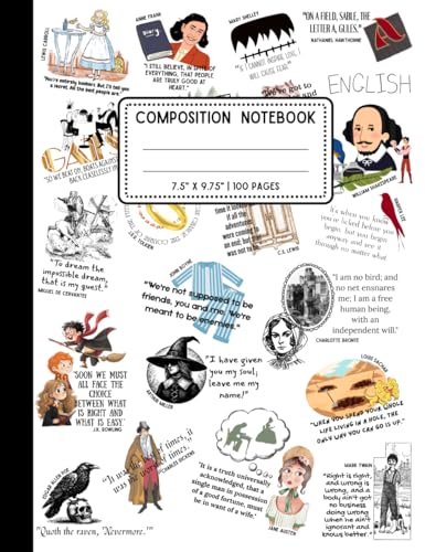 English Literature Themed Composition Writing Notebook: Wide Ruled, 7.5" X 9.75", 100 sheets, for students