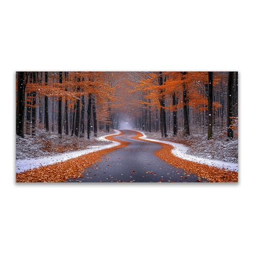 Tableau décoration murale hiver lac forêt orange 50x100 cm