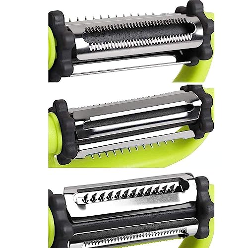 Image of CLOUDVALLEY 3-in-1 Stainless Steel Julienne Multi Purpose Vegetable Peeler, Shredder Slicer and Grater for Fruits, Potatoes, Cucumbers & Carrots Rust-Proof Manual Vegetable Peeler Green - CLOUDVALLEY