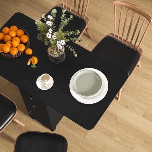 HOMCOM Foldable Dining Table Rolling Kitchen Table Black — view 8