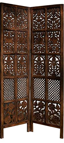 Image of THEHEARTWILL Partition Wall Divider | Wooden Partition for Hall, Living Room, Open Kitchen & Pooja Room | Room Divider 2 Panel with Stands | Room Separator