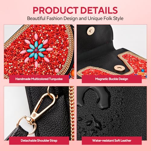 Image of Small Beaded Crossbody Bag for Women, Boho Cell Phone Shoulder Purse Wallet with Handcrafted Colorful Beads