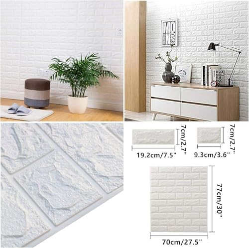 Image of CVD 3D PE Foam Self-Adhesive Wall Stickers | White Wallpaper for Home, Hotel, Living Room, Bedroom & Cafe | DIY Decorative Panel (70 x 77 cm, Approx. 5.8 Sq. Feet, 1 Piece)