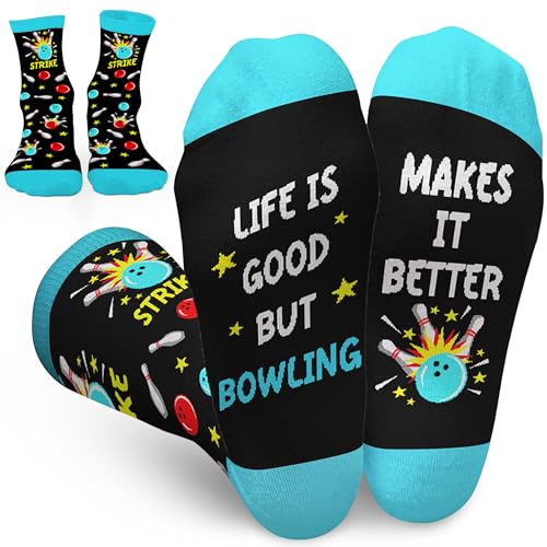 FOURSTUFF Bowling Socks - Bowling Gifts for Men Women Bowlers Dad Sports Lovers - Bowlers Gifts - Funny Christmas Holiday Bowler Socks Mens