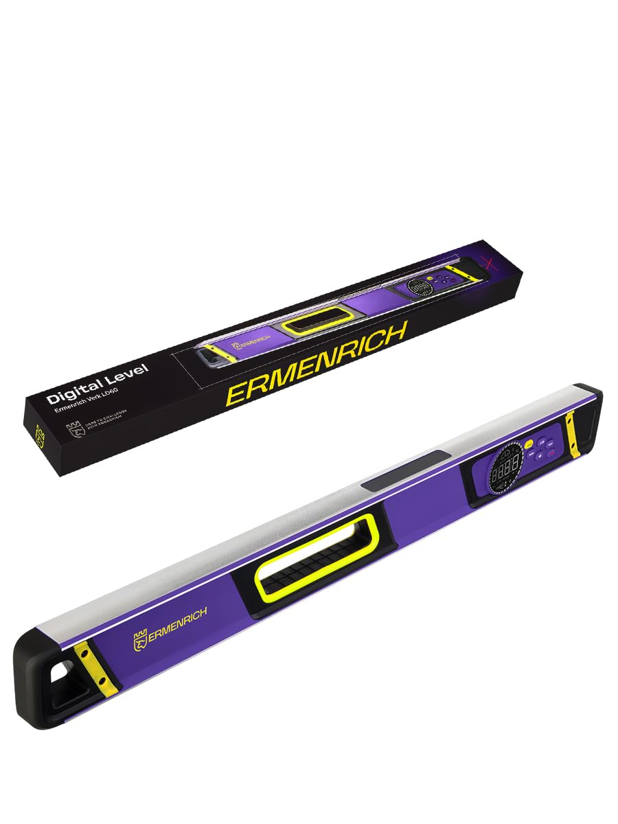 Verk LD60 Inclinometro Digitale, Livella a Bolla & Metro Laser | Strumento di Misura Angoli 3-in-1 con Laser a Croce Goniometro Elettronico Base Magnetica per Falegnameria e Fai da Te