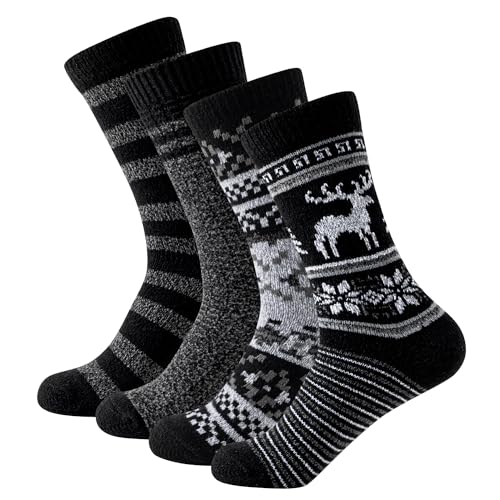 Sock Amazing Fashion Fuzzy Thermal Socks for Women - 4 Pairs Thick Cozy Super Soft Winter Crew Socks